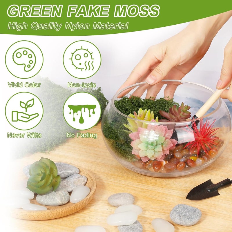 Jollidecor Fake Moss for Crafts, 14.1 OZ Artificial Moss for Plants Indoor Decorative Light Green and Dark Green Faux Moss DIY Fairy Garden Decor for Potted Plant - Image 2